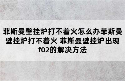 菲斯曼壁挂炉打不着火怎么办菲斯曼壁挂炉打不着火 菲斯曼壁挂炉出现f02的解决方法